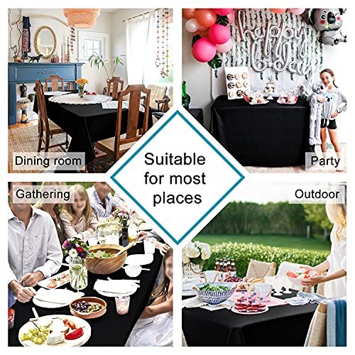 Black Square Tablecloth - Waterproof and Spillproof Washable Fabric Table Clo...