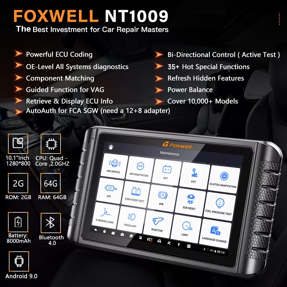 Foxwell NT1009 BT Car ALL System Bidirectional Diagnostic Scanner Key ECU Coding