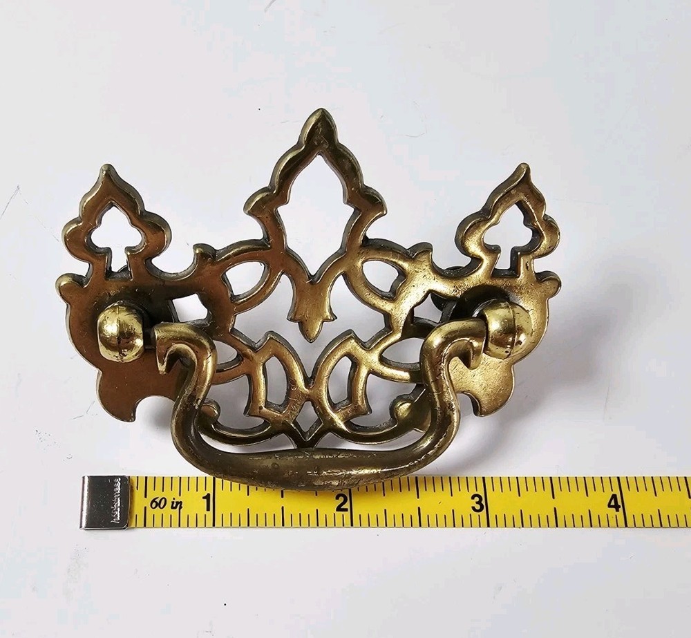 Vintage Brass Drawer Pulls & Backplates Lot + 1 Single Pull