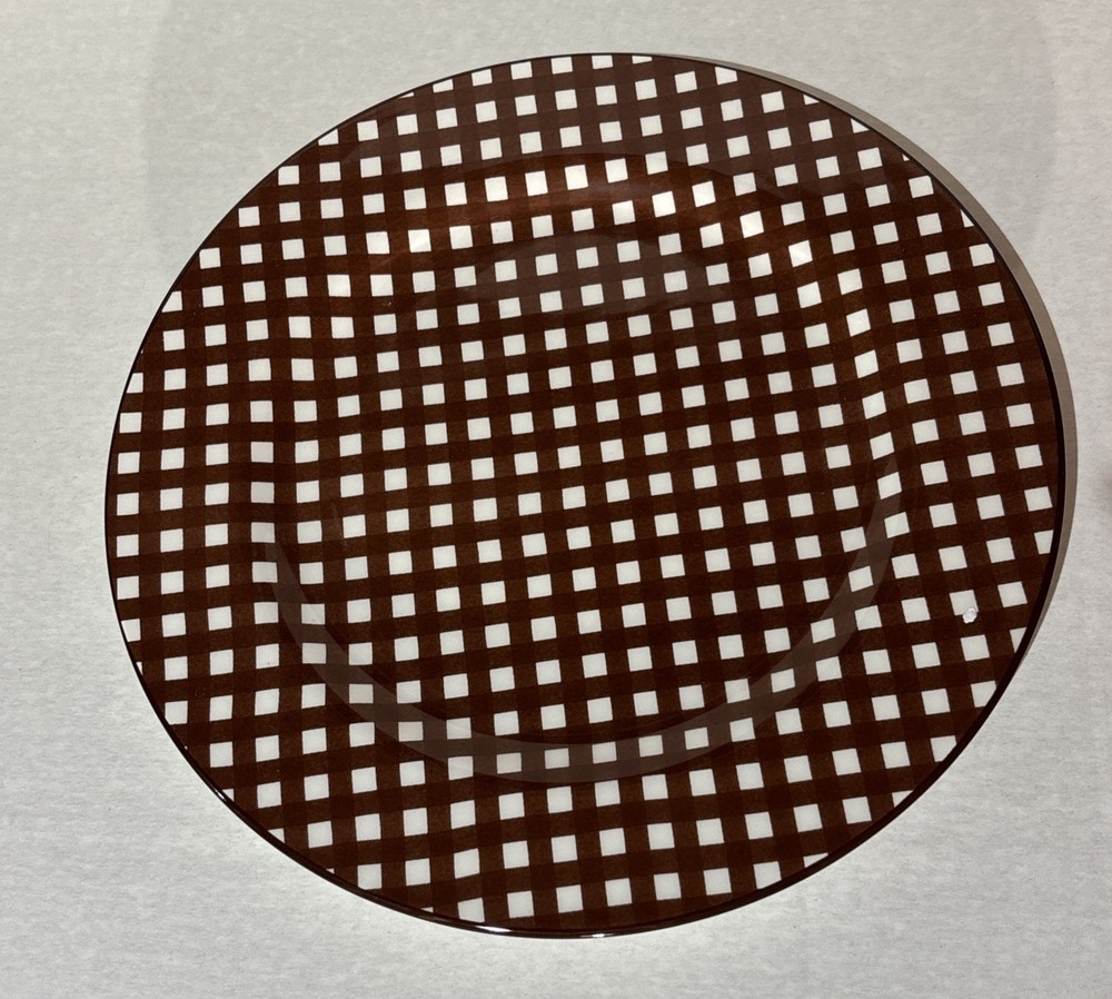 Fall Autumn Brown Gingham Ceramic Plate 10.5” Diameter New