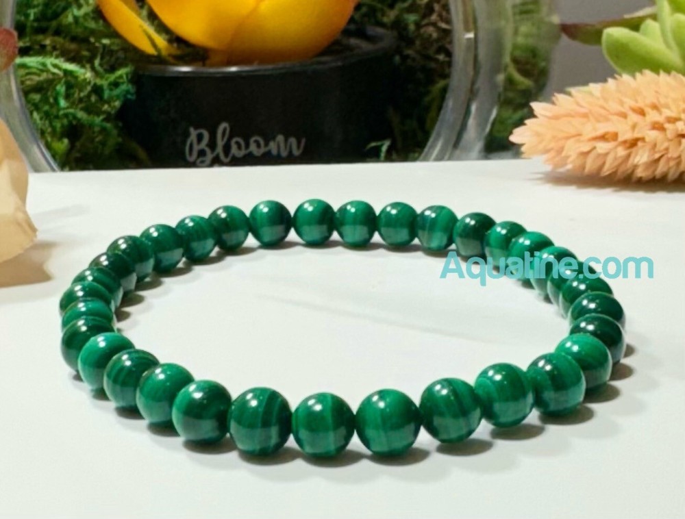 Malachite Bracelet 6mm Natural Crystal Bead Stretch Bracelet CUSTOM SIZING