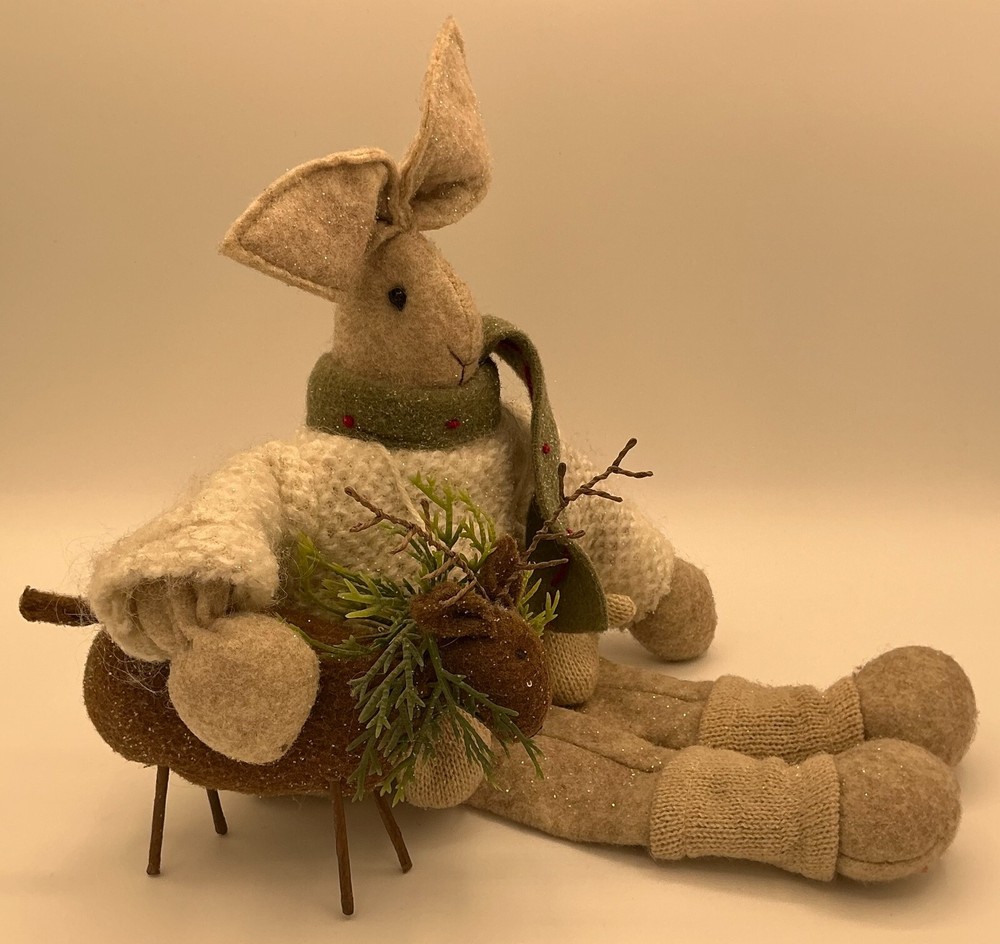 17” Bunny Rabbit Holding Reindeer Soft Craft Doll