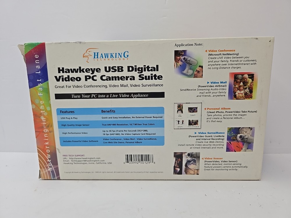 Hawkeye USB Digital Video PC Camera Suite Webcam Security Hawking Technology
