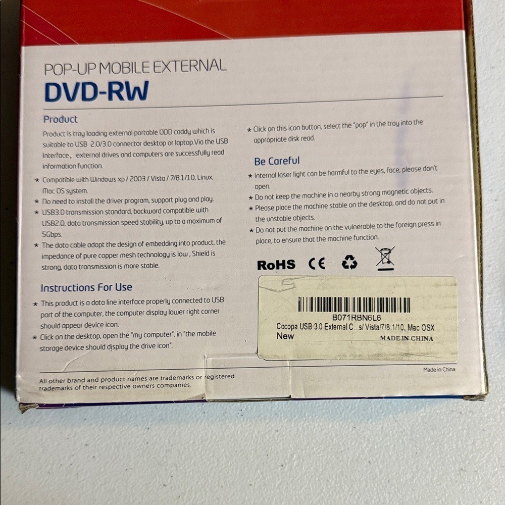 Source Unknown Black & White Pop-Up External DVD-RW USB3.0