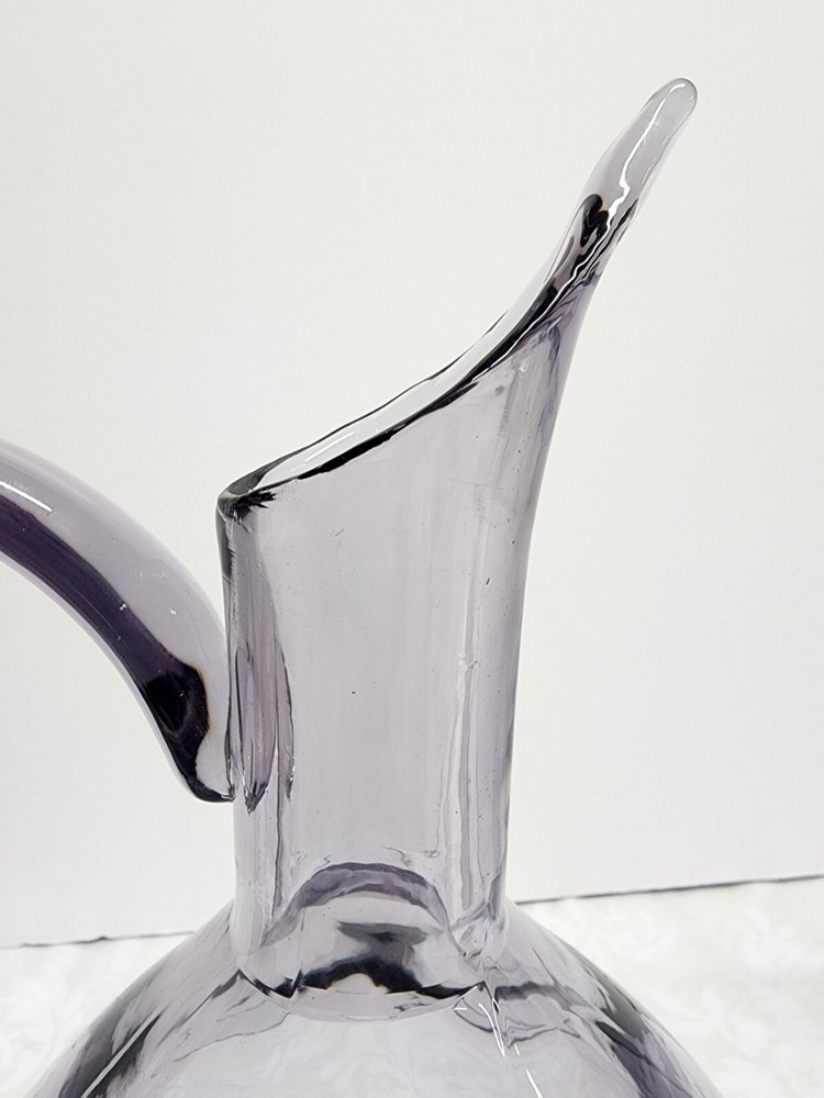 Vintage Hand Blown Optic Purple Glass Pitcher