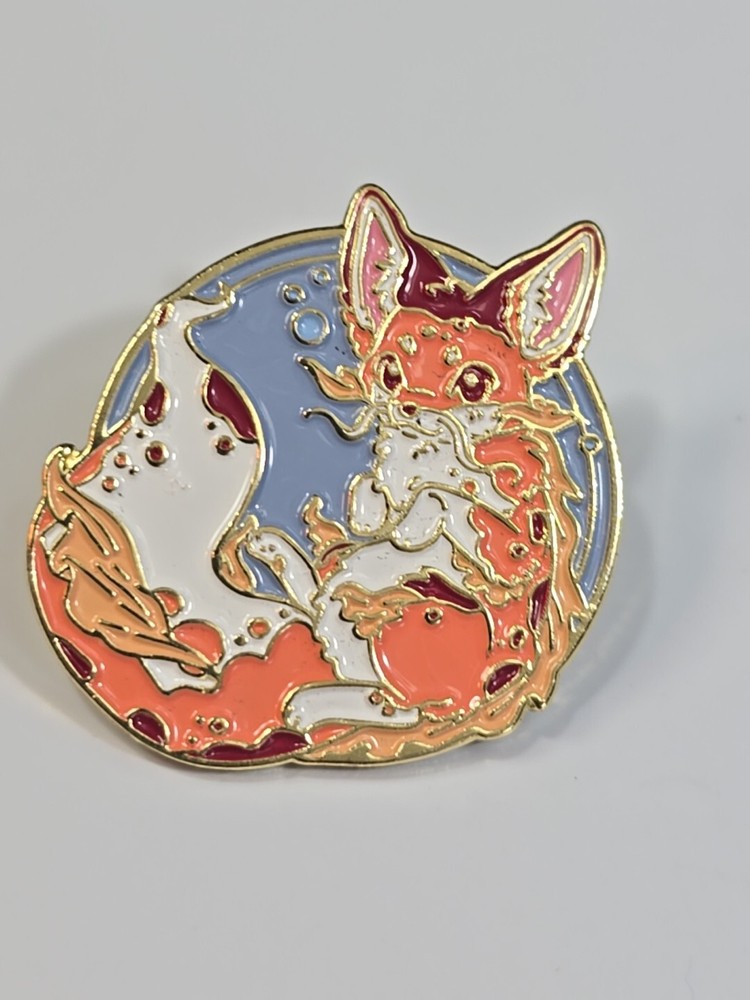 Fox With Long Tail Lapel Pin Blue Background