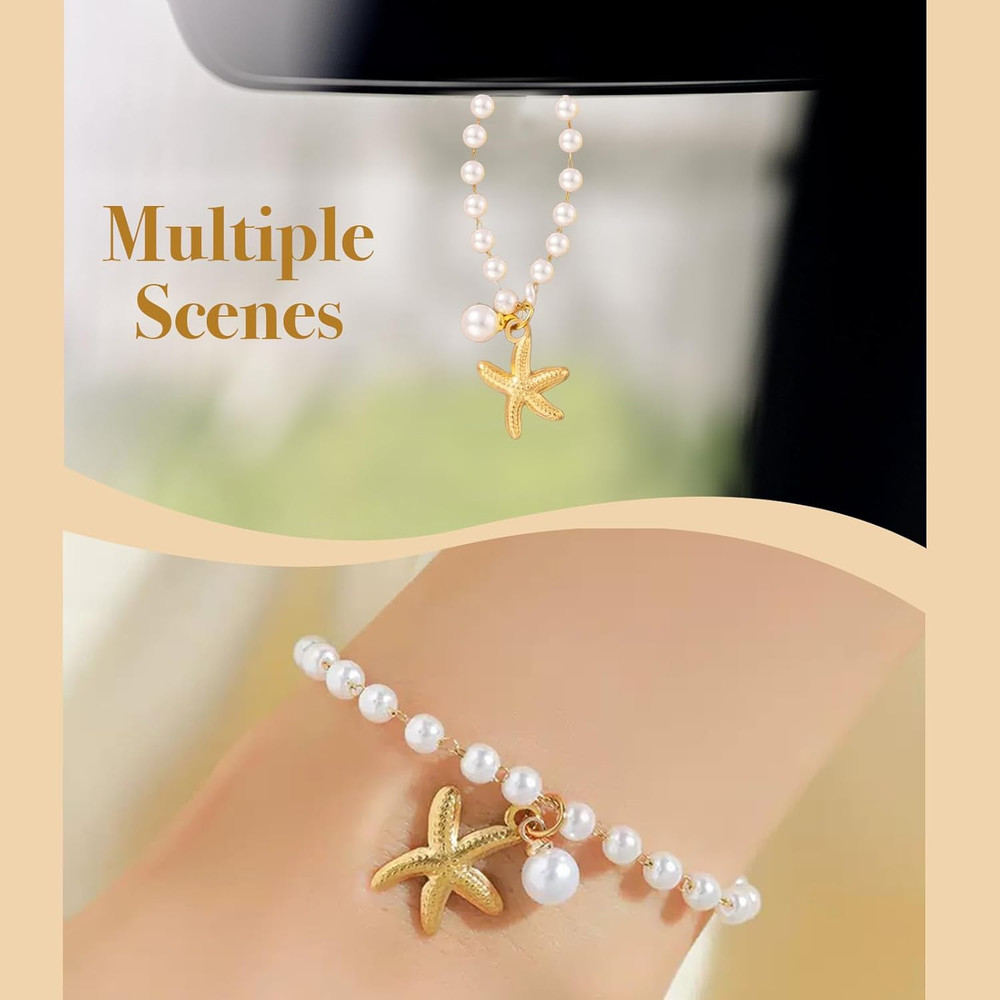 Steering Wheel Charm Accessory Starfish Peral Pendant Car Decor Rearview Mirror