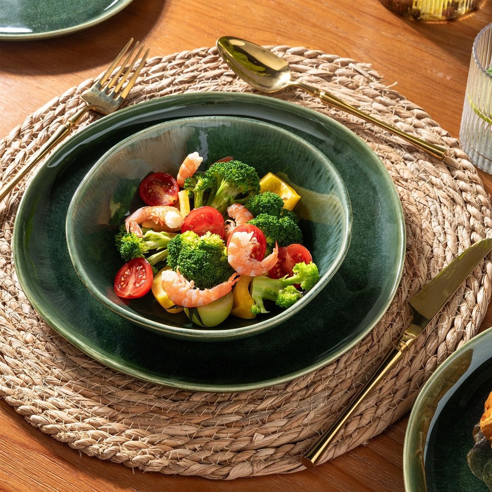 Ceramic Dinnerware Sets,Handmade Reactive Glaze Stoneware Plates and Bowls Se...
