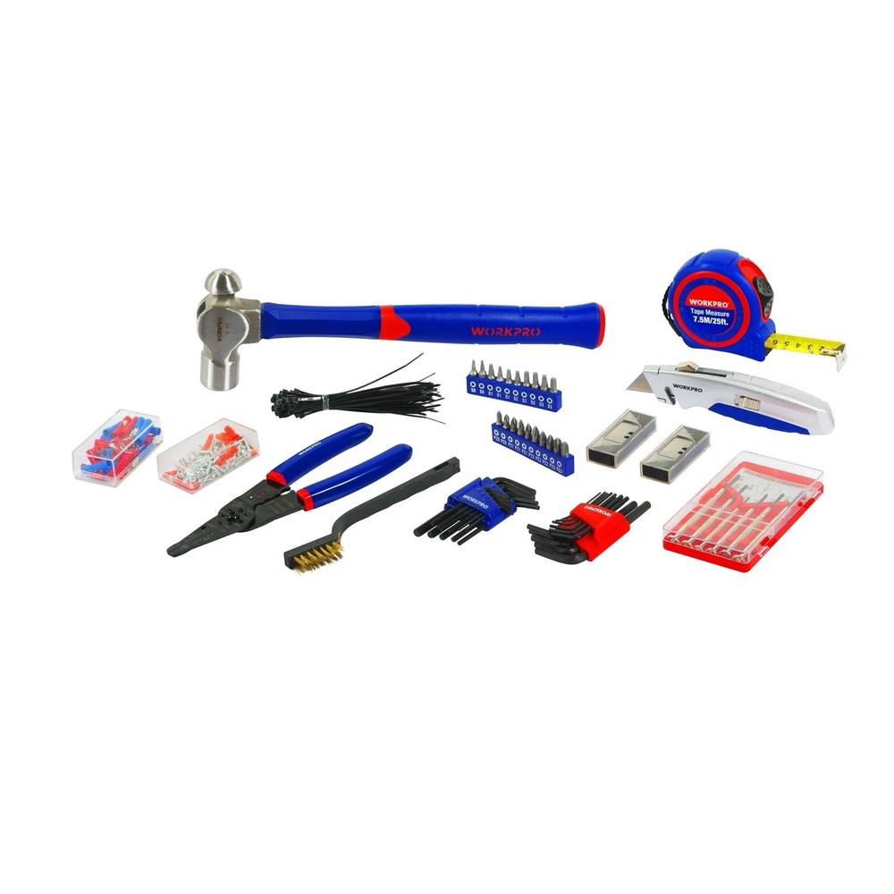 WORKPRO Mechanics Tool Set with Box, Hammer, Screwdrivers, Chrome Finish