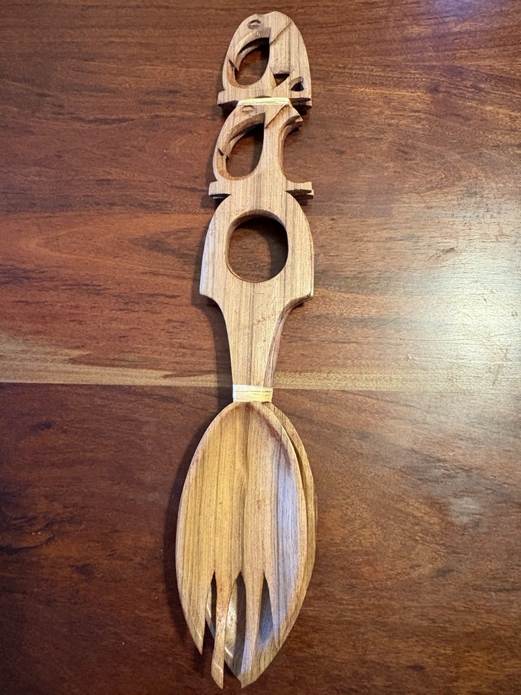 Hand Carved Elephant Salad Fork And Spoon Set