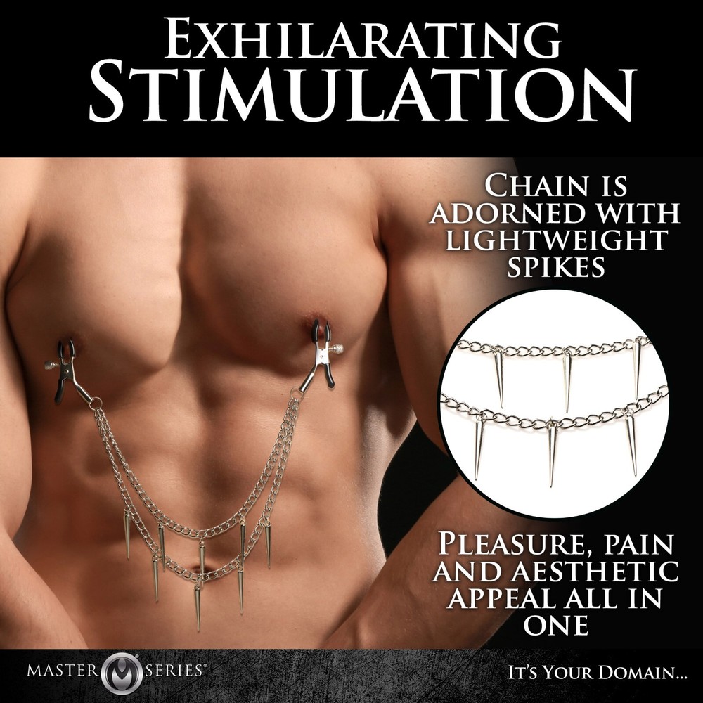 Master Series Daggers Double Chain Nipple Clamps - Silver