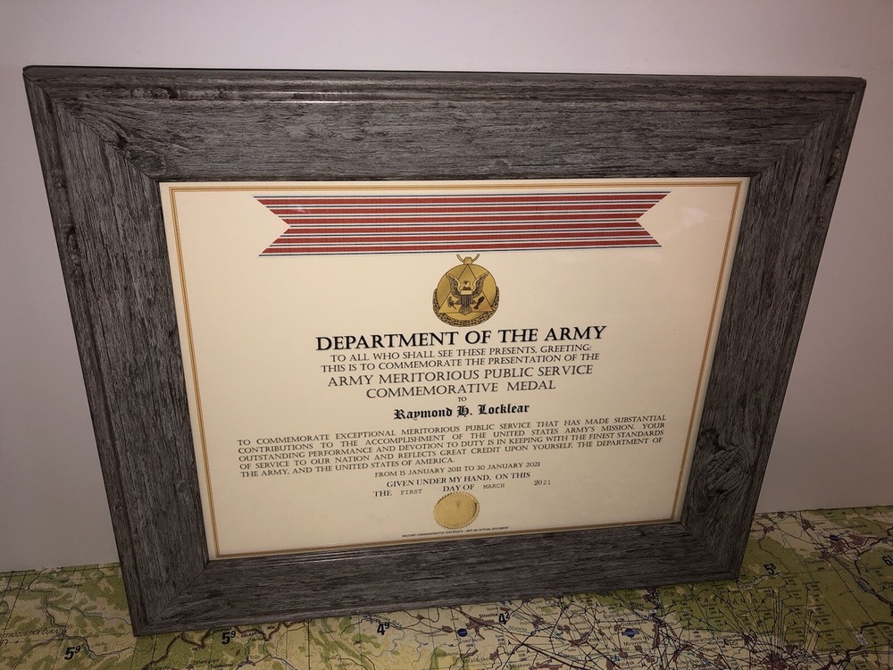 ARMY MERITORIOUS PUBLIC SERVICE COMMEMORATIVE MEDAL CERTIFICATE ~ Type-1