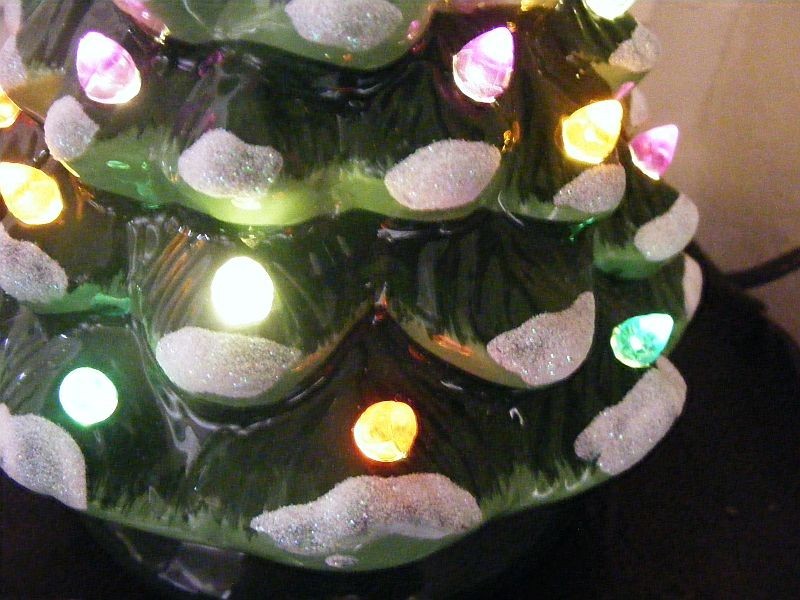 Ceramic 8" Tabletop Christmas Tree Multi-Color Lights Battery Operated
