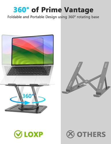 Adjustable Laptop Stand, Computer Stand with 360 Rotating Base, Classic Black