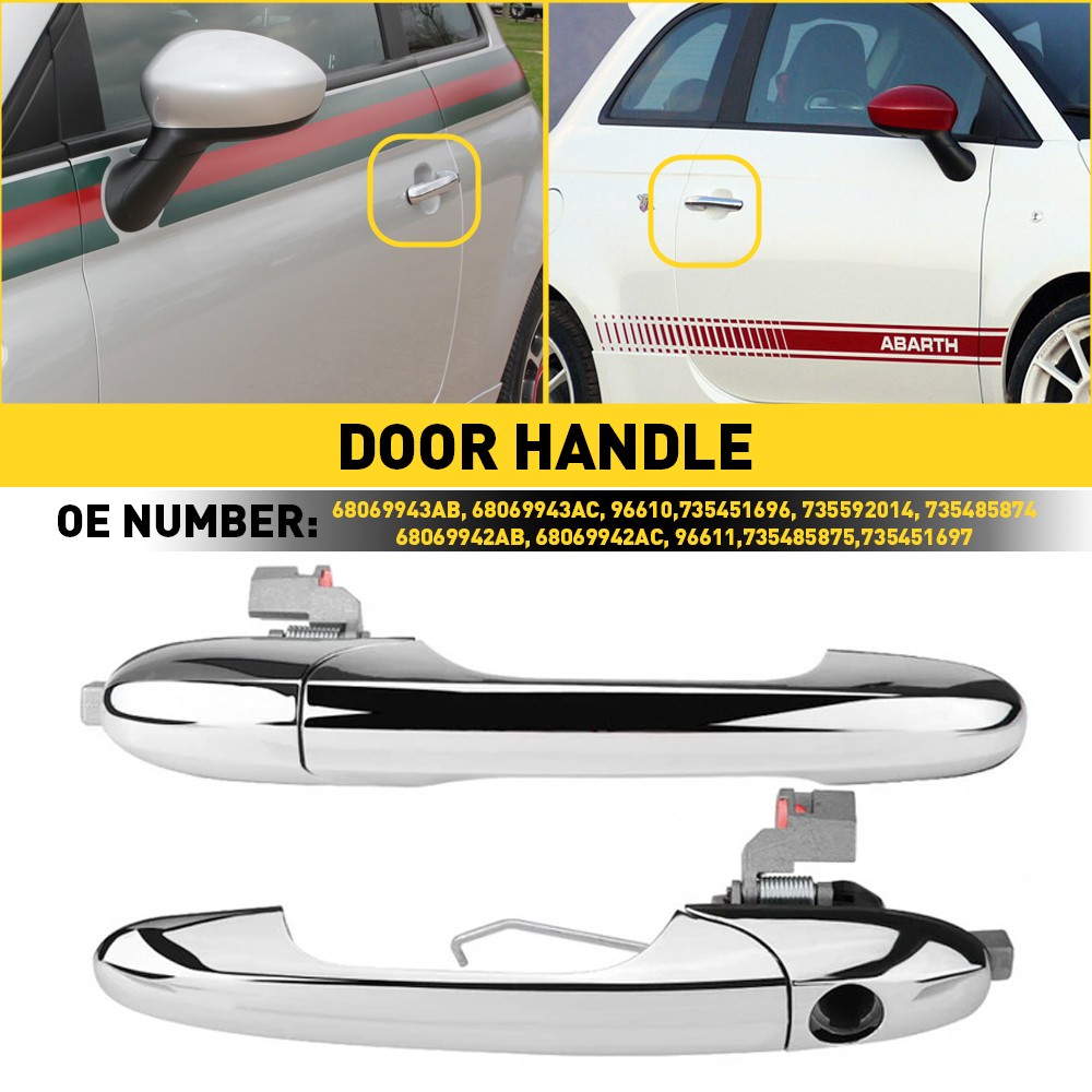 2x Outer Door Fit Handle For 2012-2017 Fiat 500 Left Front & Right Side Chrome