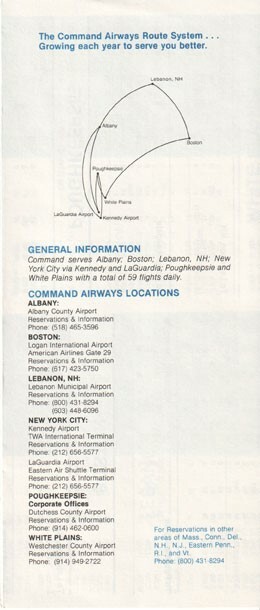 Command Airways timetable 1982/12/05