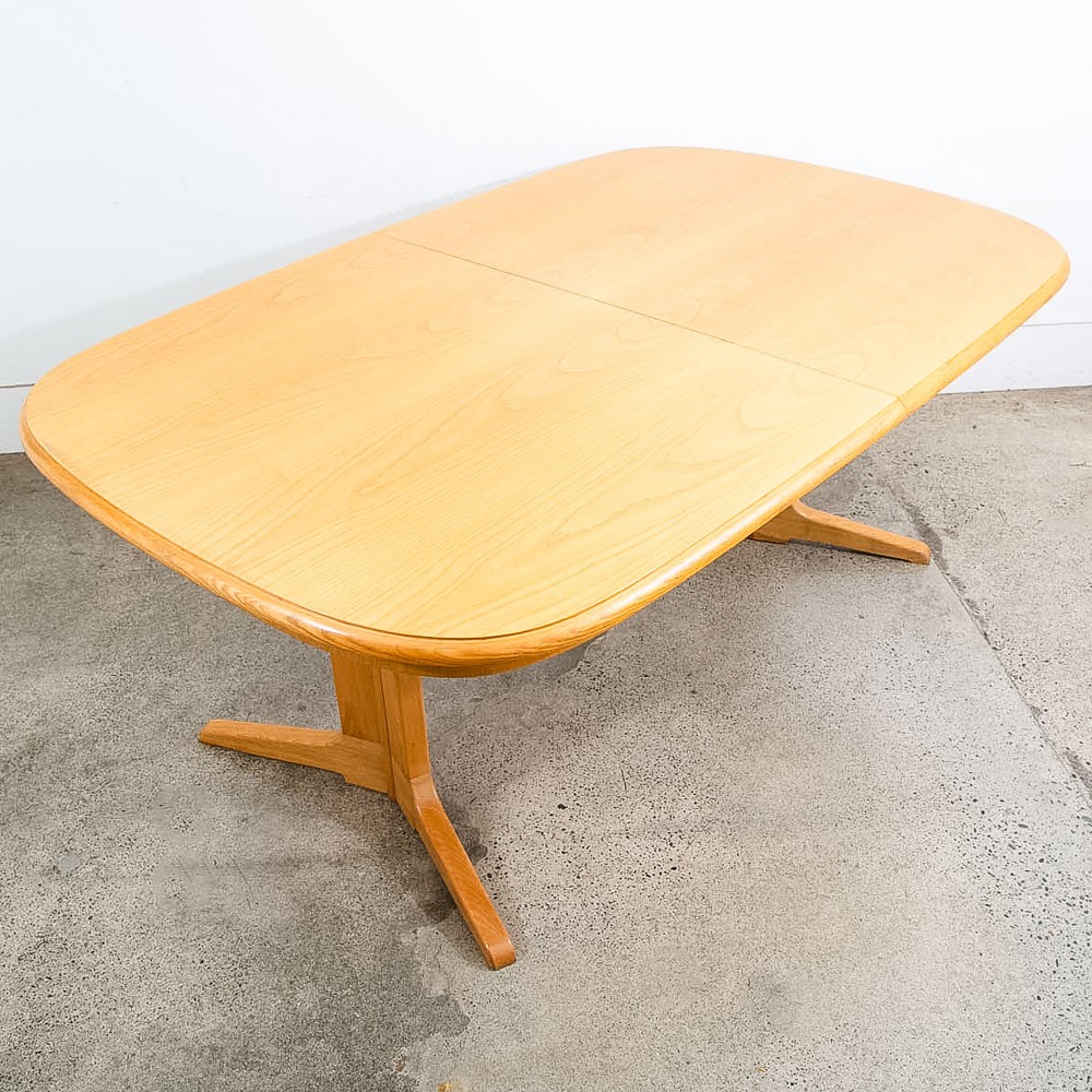 Mid Century Modern Dining Table Rectangular Rounded Blonde Mahogany Vintage Mcm