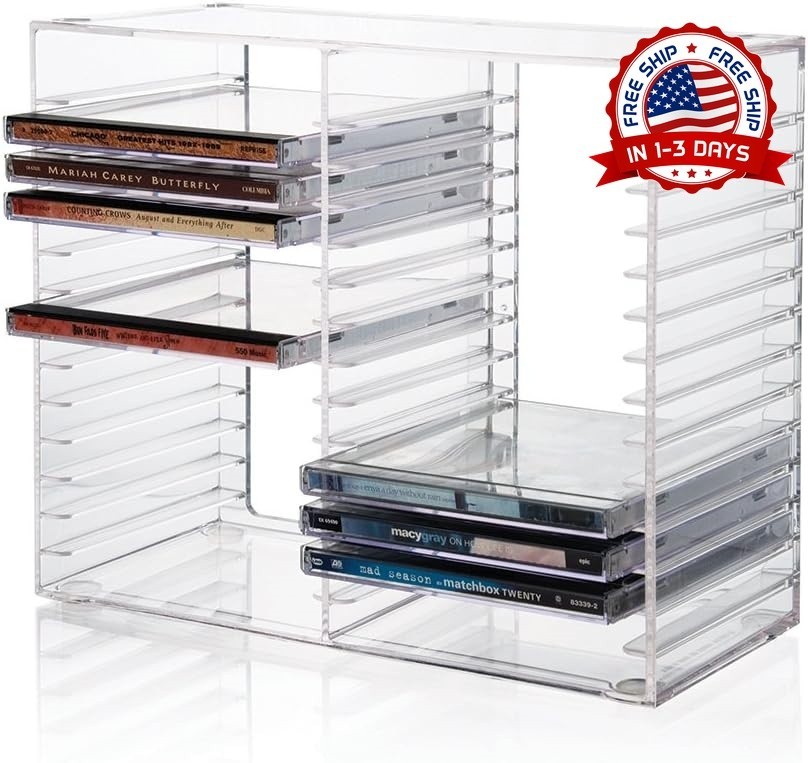 Stackable Clear Plastic CD Organizer with Rubber Feet Rectangular