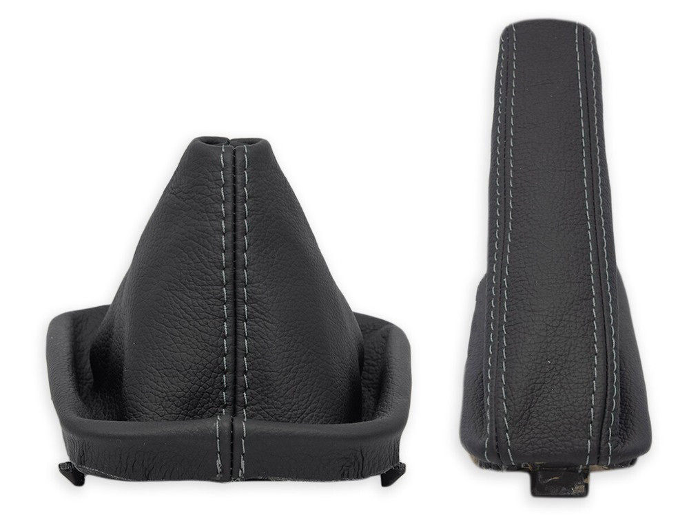 FOR BMW E46 GEAR SHIFT + HANDBRAKE GAITER LEATHER STITCHING GRAY + FRAME