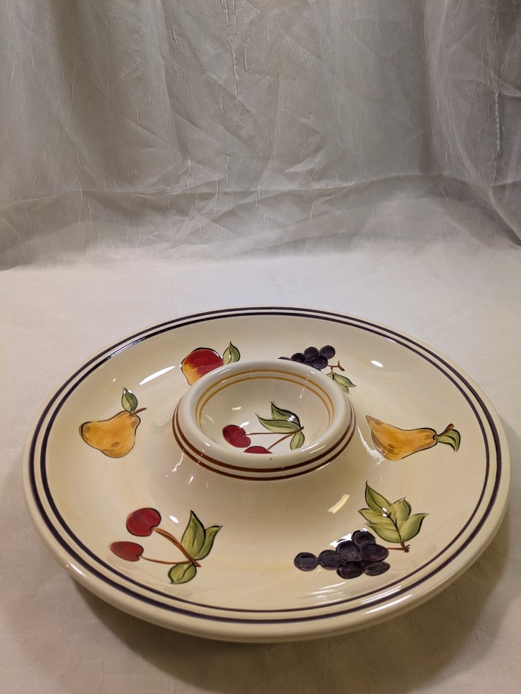 Tabletops Unlimited "Simple Fruit" Ceramic Fruit & Dip Platter Bowl Tray 13"