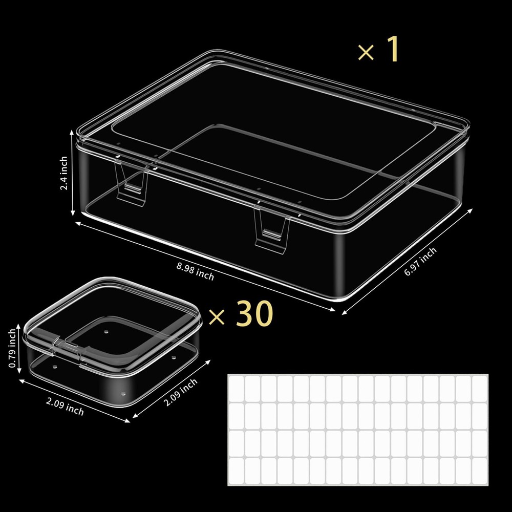 Bead Organizer Box, 30pcs Small Clear Plastic Storage Containers, Craft