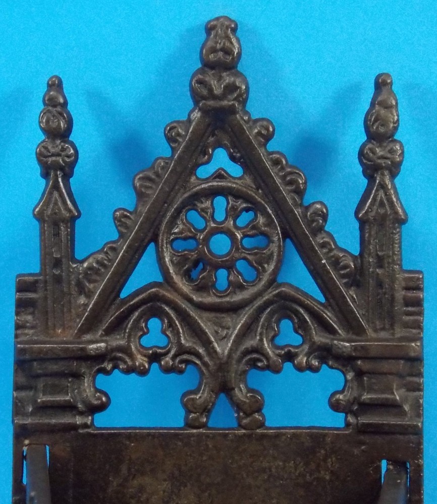 Victorian Cast Iron Match Holder W/Striker Gothic Gargoyle Grumpy Face 7.5"