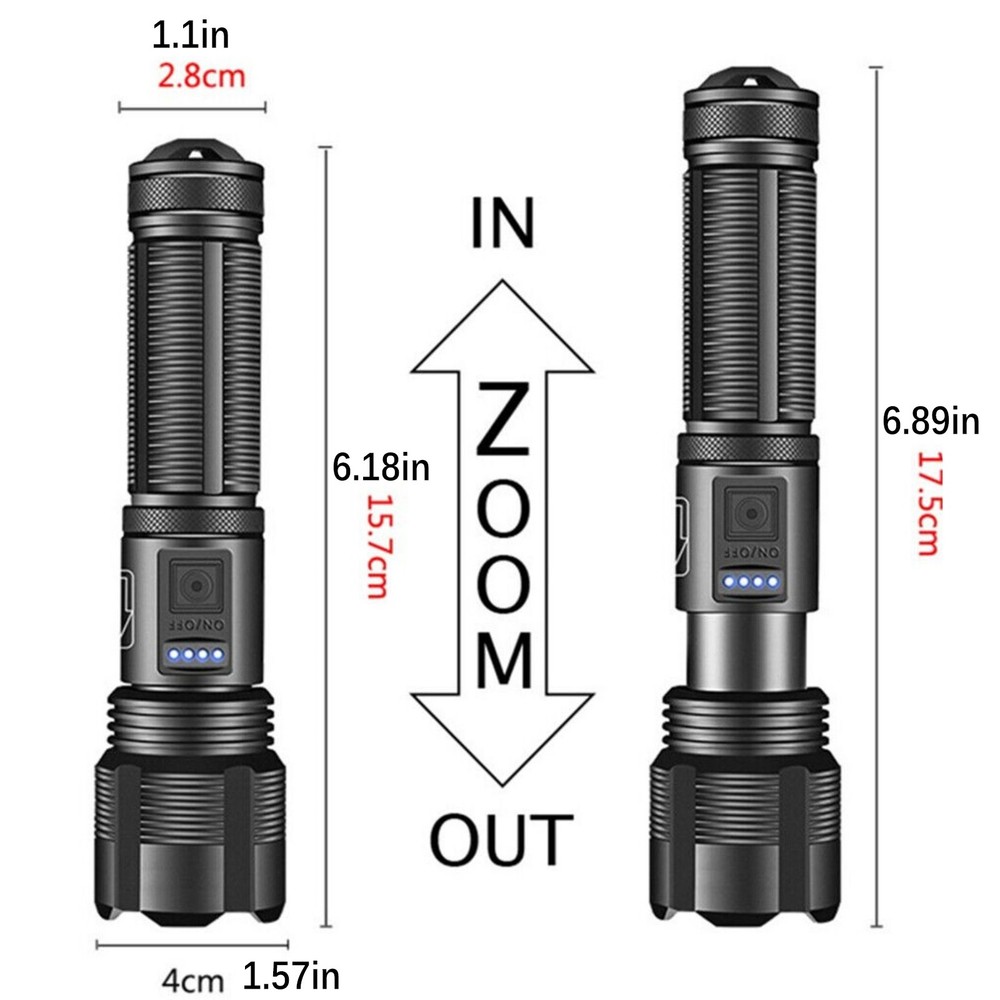 Super Bright LED Flashlight Tactical Rechargeable LED Work Lights 1000 lumens