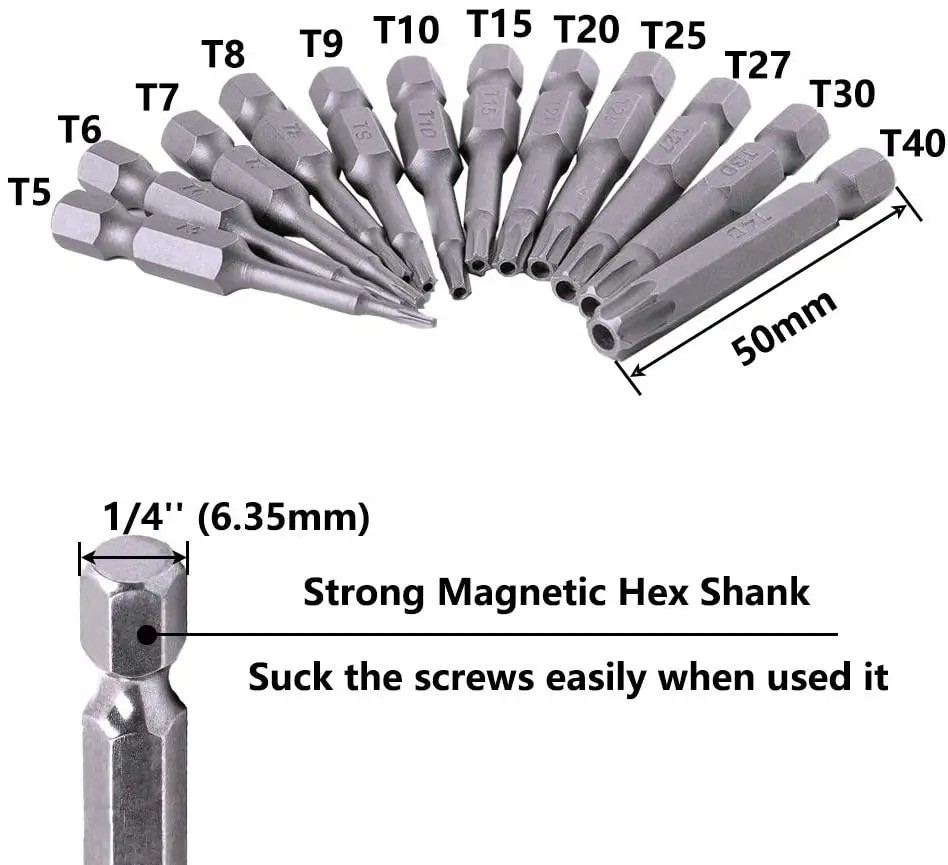 Security Torx Bit Set + Hex Key Allen Bit Set - For Power Drill & Impact Driver