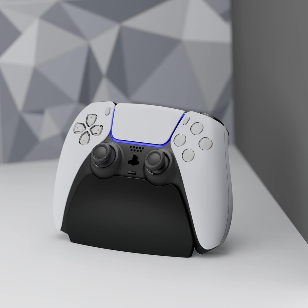 PlayVital Solid Black Controller Display Stand for ps5 Desk Holder w/Rubber Pads