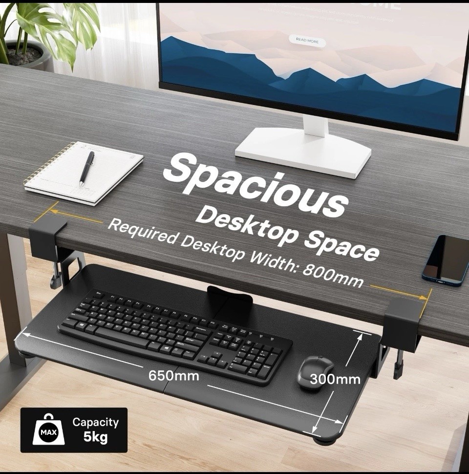 Bontec Under Desk Keyboard Tray, Pull-Out Keyboard & Mouse Platform with C-Clamp