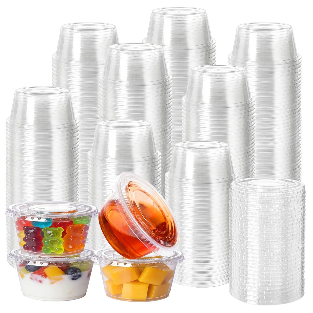 200Pack 2oz Disposable Plastic Portion Cups with Lids, Small Mini Sauce Cups ...