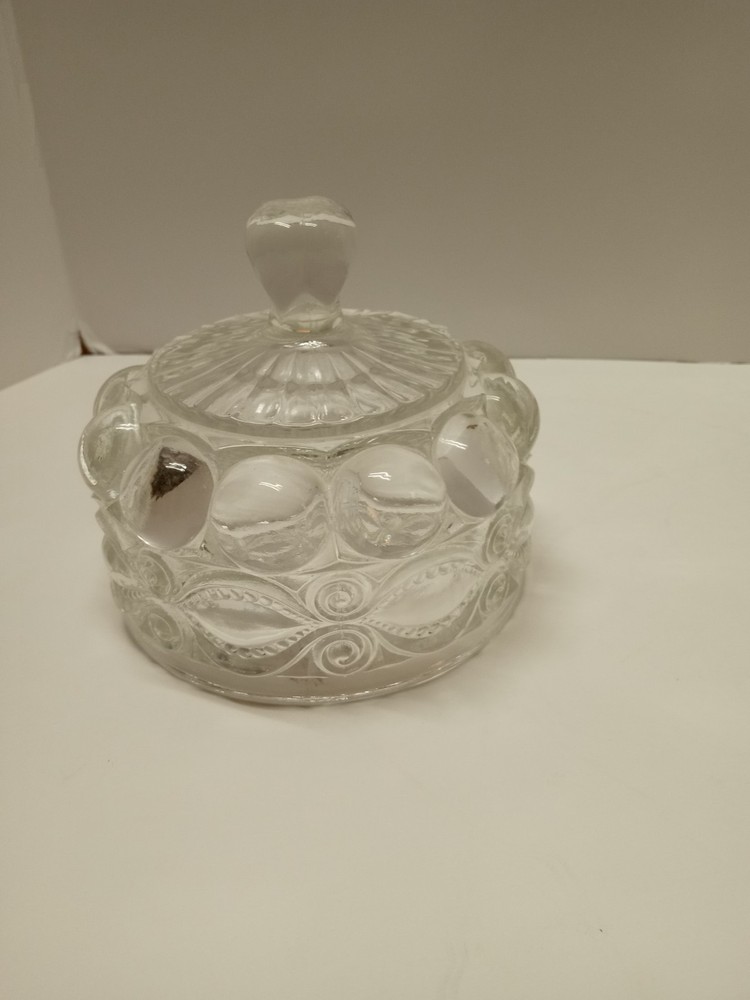 LG Wright “Eyewinker” Clear Round Butter Dish & Lid 7 5/8”