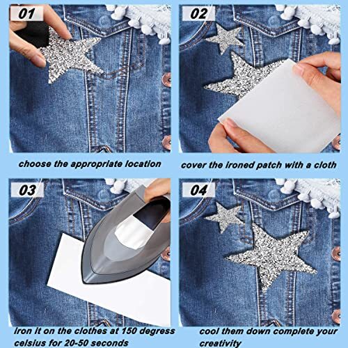 24 Pack Star Shape Rhinestone Patch 6 Sizes Iron Star-Shaped Applique Patch