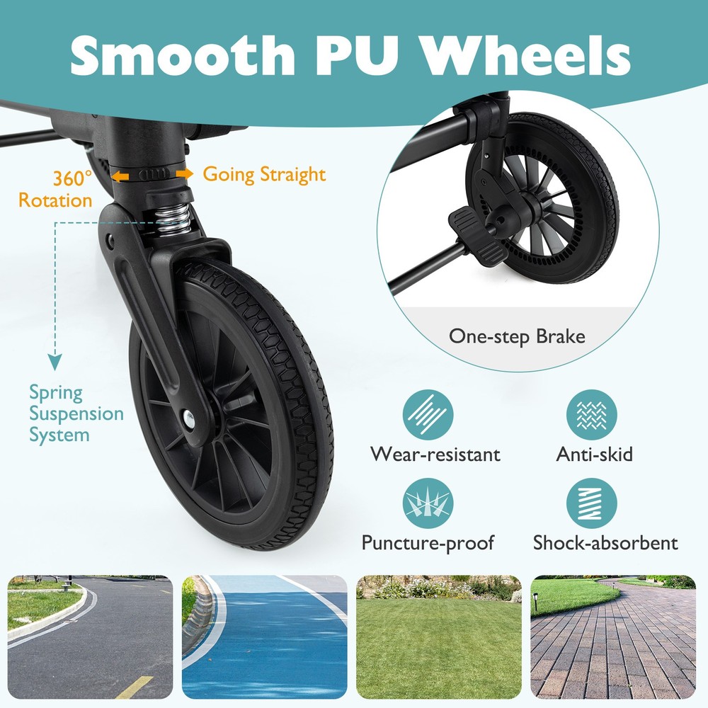 Wagon Stroller for 2 Kids Push Pull Double Stroller w/ Adjustable Handle