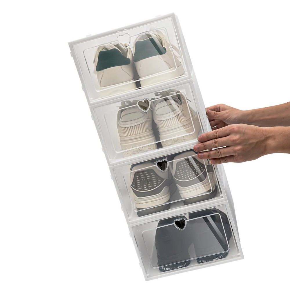 20 Pack Foldable Shoe Box Organizer Stackable Clear Plastic Shoe Storage Case