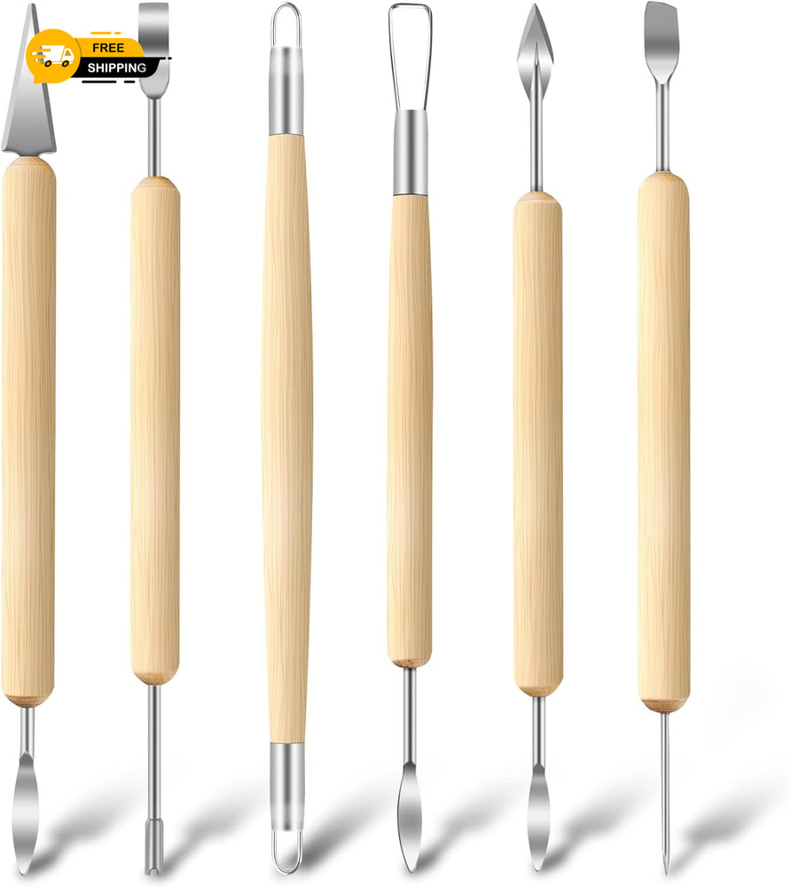 6 Pack Double-Ended Clap Sculpting Tools Clay Pottery Tools for Embossing