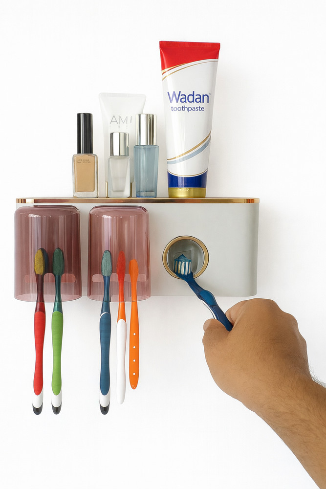 Wall Mounted Bathroom Toothpaste Holder with Toothpaste Dispenser, 2, 3 & 4 Cups