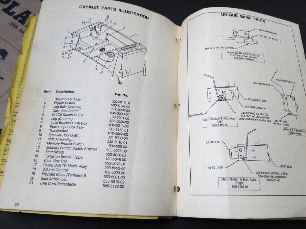 1989 Data East: Playboy 35th Anniversary Pinball Machine Manual (Read Descriptio