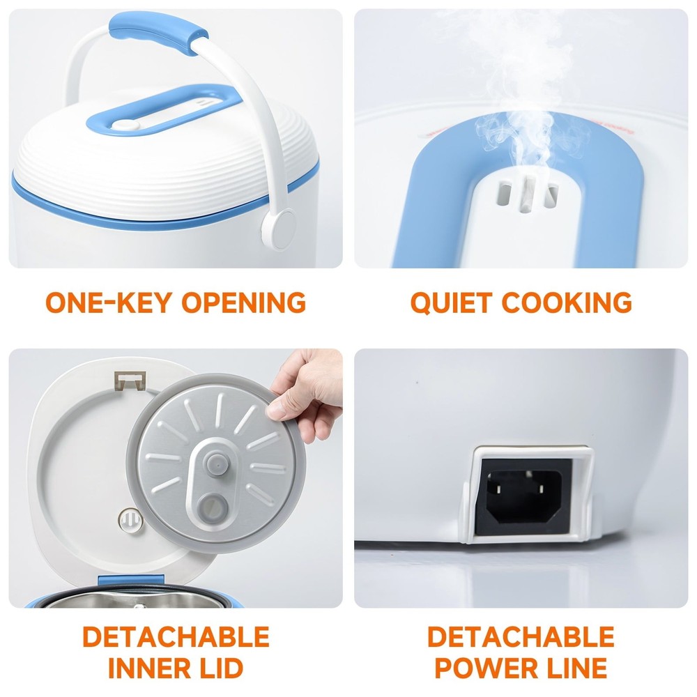 Non-Stick Mini Rice Cooker, 1 Cup-2 Cup, Blue
