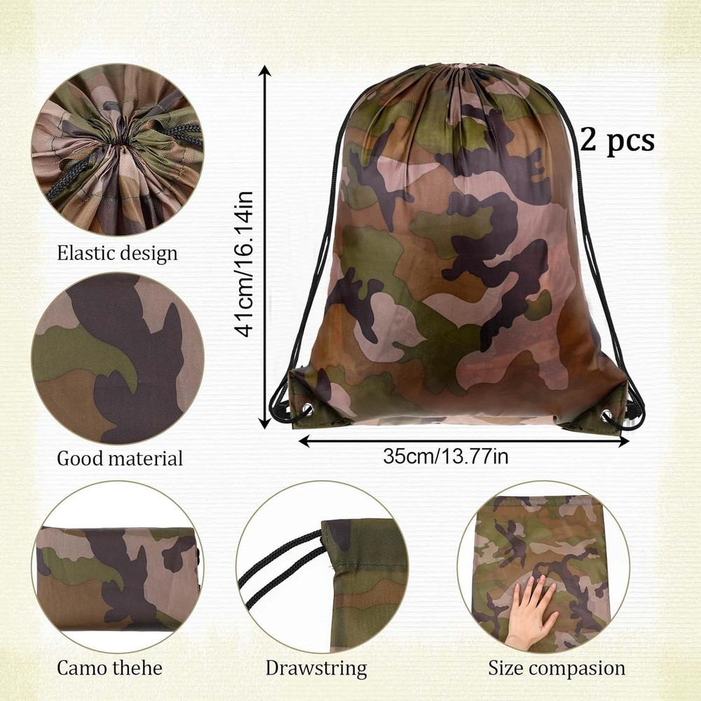 2PCS Camo Bag Drawstring Backpack Draw String 13.8 × 16.5 Inch...