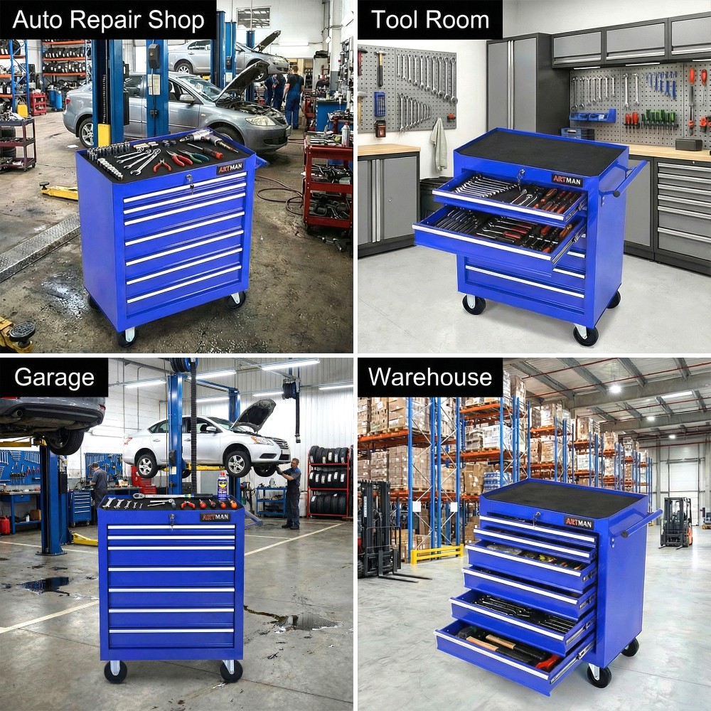 7Drawer Multi-Functional Tool Cart with Wheels for Workshops & Warehouses