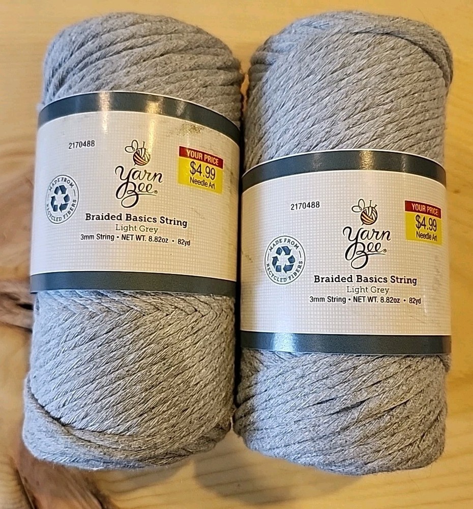 Yarn Bee Braided Basics String 82yd 3mm Light Grey 2 Skeins