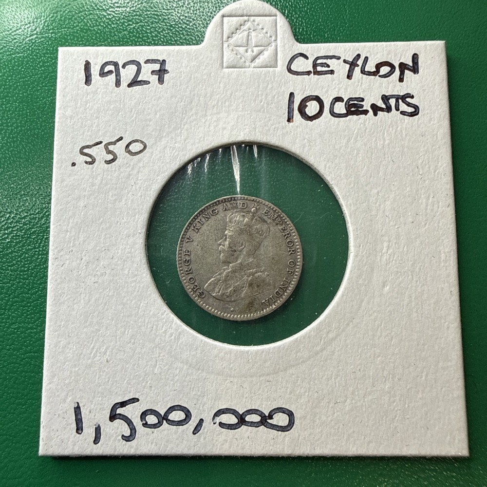 Ceylon 1927 10 Cents Silver Coin
