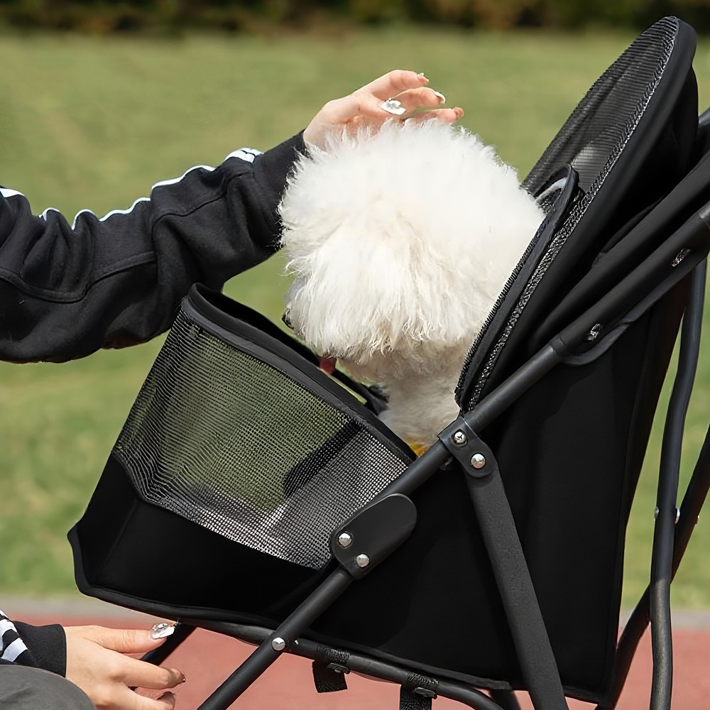 Black Pet Stroller for Small Dogs Cat with Mesh Ventilation Soft Foldable Design