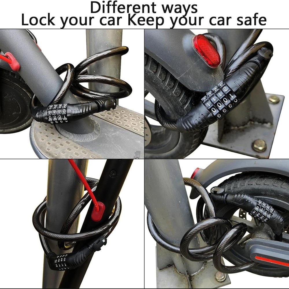 E Scooter Lock, Bike Combination Cable Locks Compatible with Large, Black