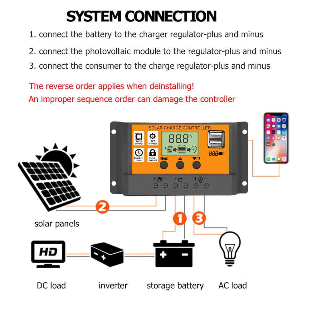 30A Solar Photovoltaic Charge Controller Solar Panel Battery Controller