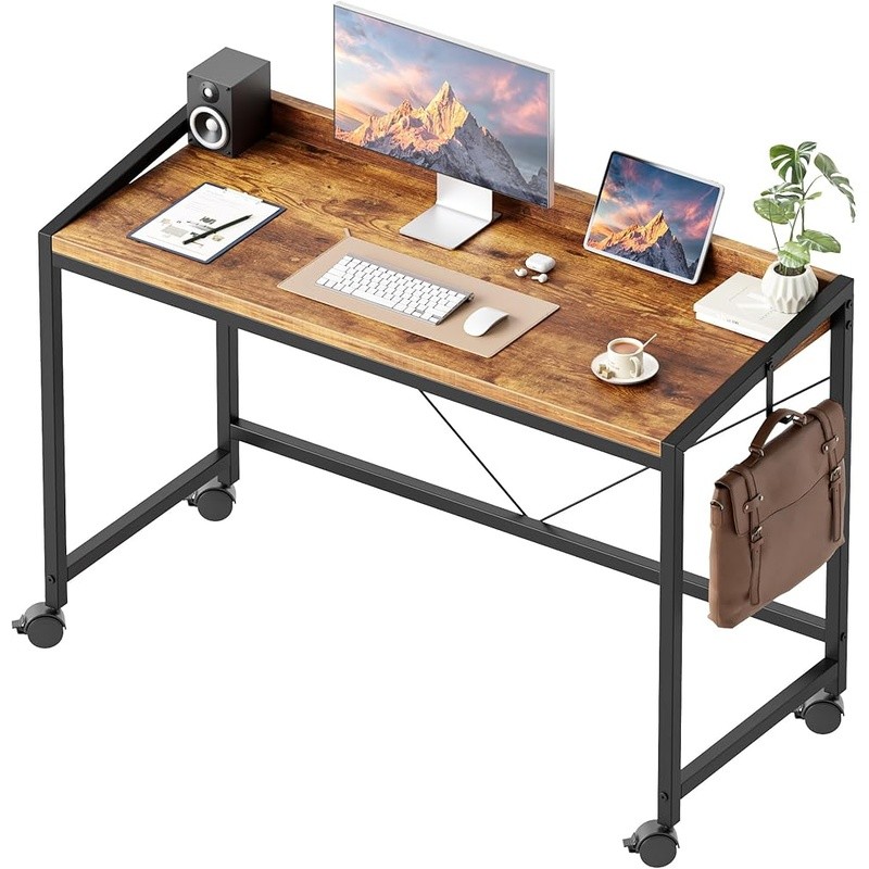 Portable Rolling Computer Desk W/ Wheels Space Saving Design Easy Assembly New