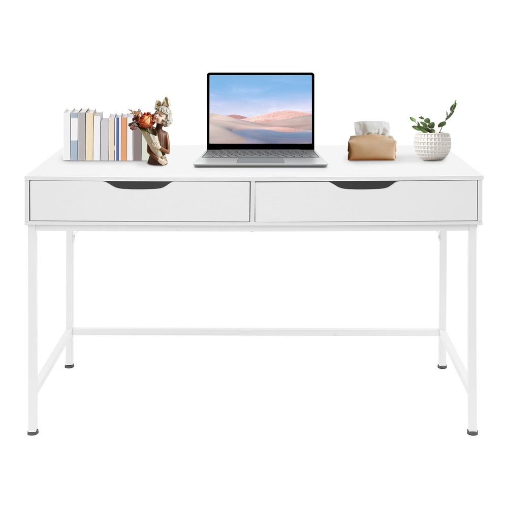 Computer Desk with 2 Drawers & Metal Frame Modern Study Writing Office Table