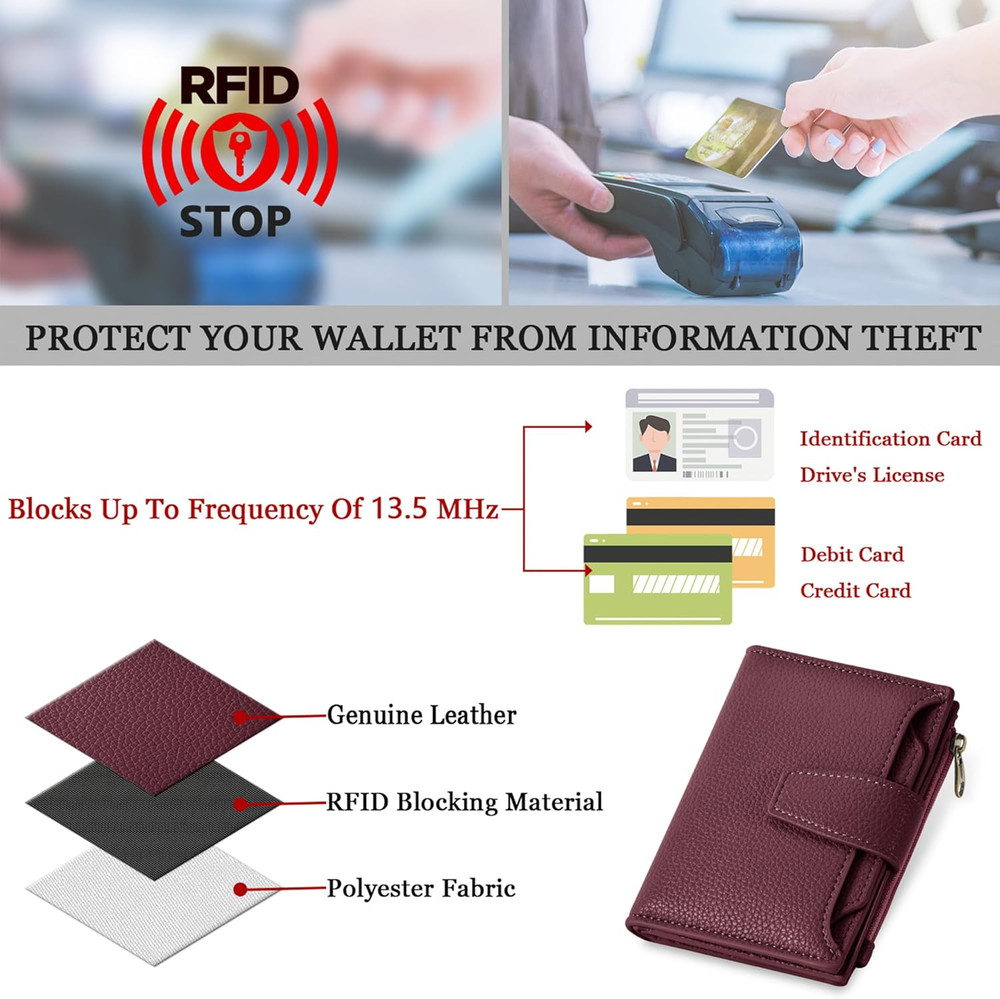 Small Wallet Women RFID Blocking Soft Leather Bifold Compact Card Holder Wallet