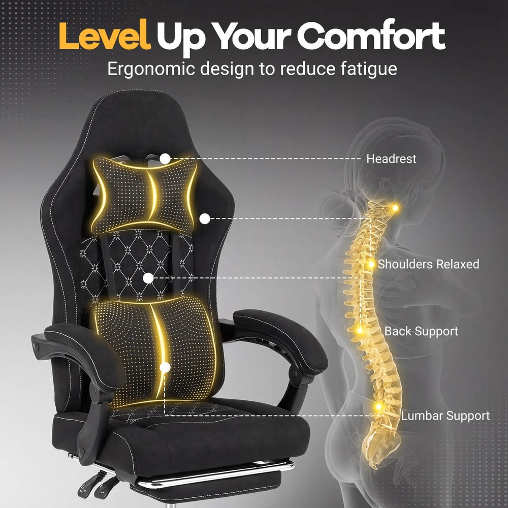 Height Adjustable Computer Chair w/Headrest, Lumbar Support, Linkage Armrests